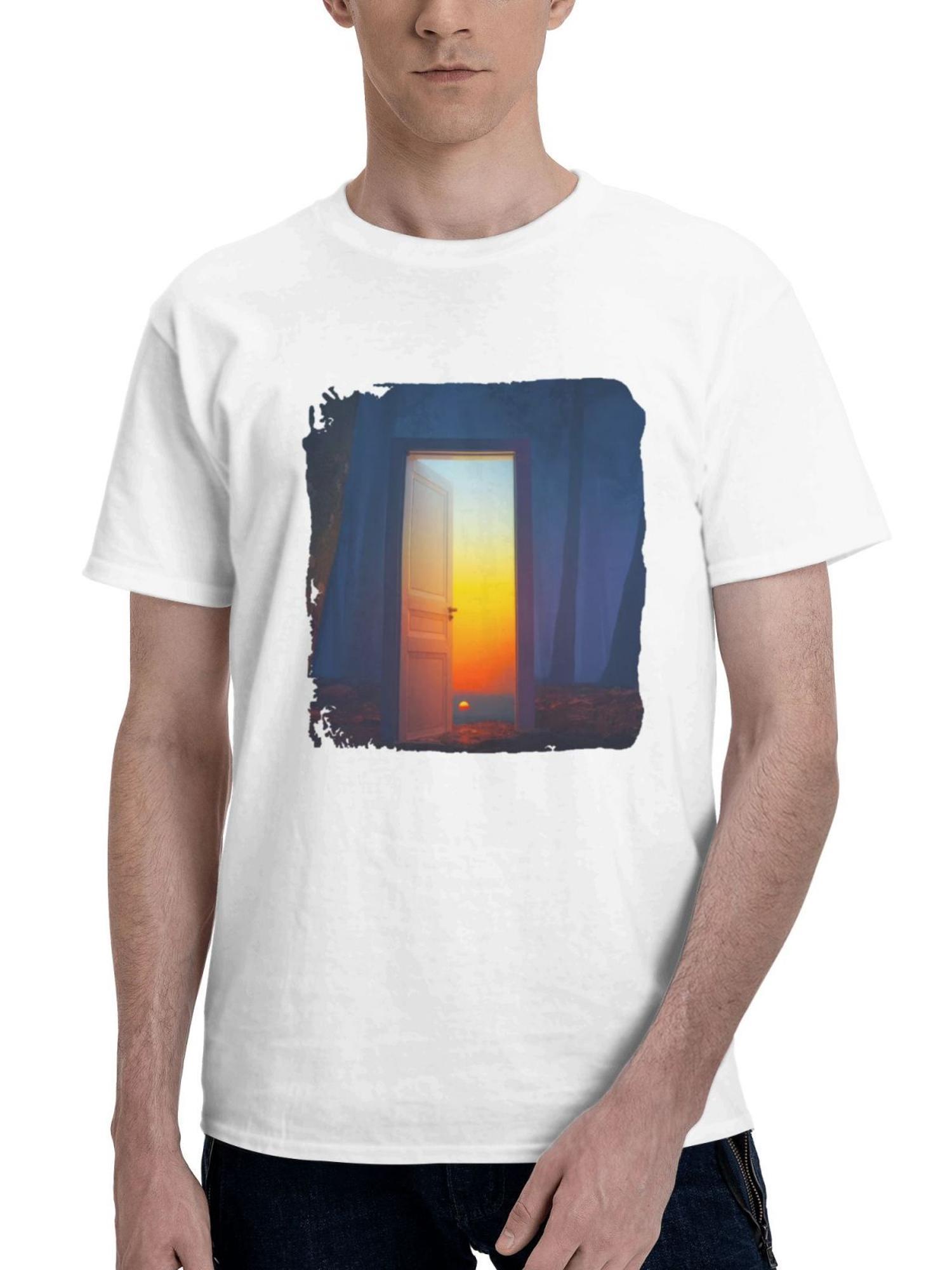 Beyond Closed Doors Hopes Illuminating Path 180G 100% Cotton Printed Round Neck Short-Sleeve T-Shirt, Gifts for Men Dad Husband Grandpa, S-XXXL, White