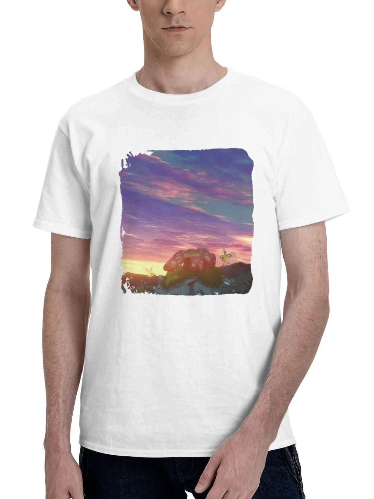 Bulbasaur 180G 100% Cotton Printed Round Neck Short-Sleeve T-Shirt, Gifts for Men Dad Husband Grandpa, S-XXXL, White