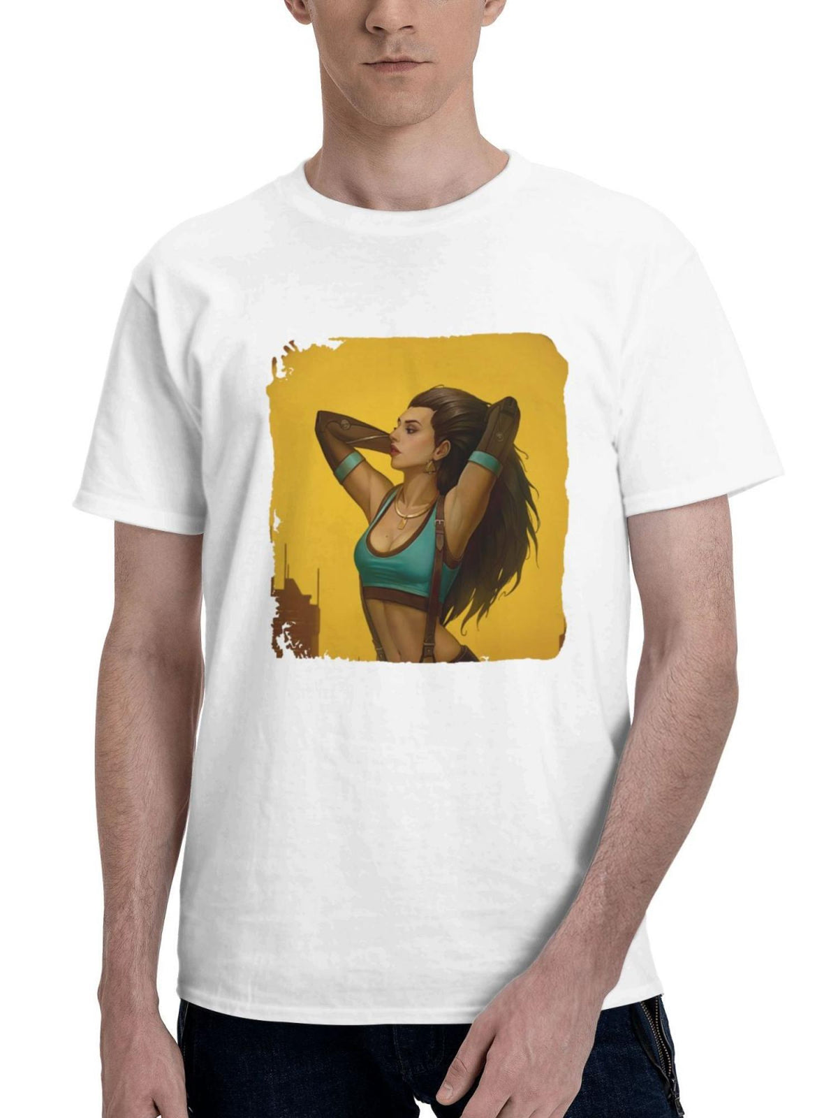 Biker Girl Adjusting Hairs On Hound Street Minimal 180G 100% Cotton Printed Round Neck Short-Sleeve T-Shirt, Gifts for Men Dad Husband Grandpa, S-XXXL, White