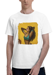 Biker Girl Adjusting Hairs On Hound Street Minimal 180G 100% Cotton Printed Round Neck Short-Sleeve T-Shirt, Gifts for Men Dad Husband Grandpa, S-XXXL, White