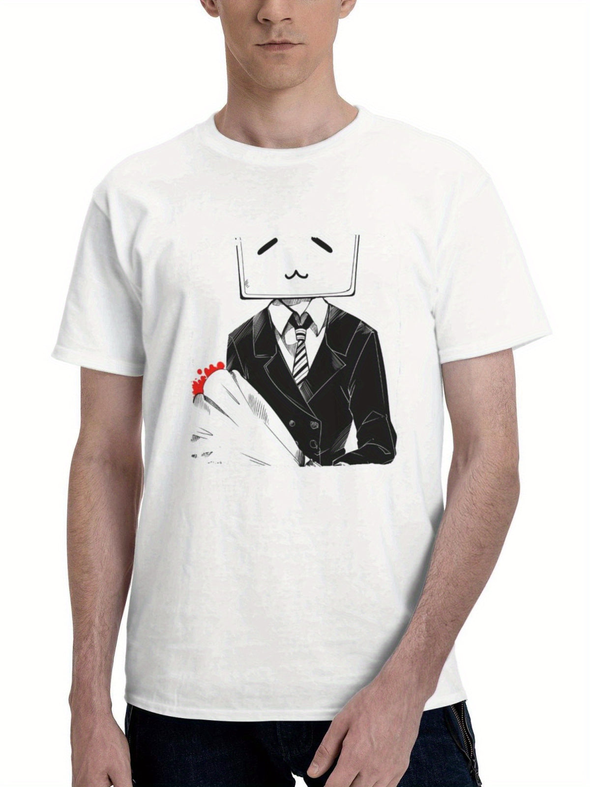 Bilibili 180G 100% Cotton Printed Round Neck Short-Sleeve T-Shirt, Gifts for Men Dad Husband Grandpa, S-XXXL, White