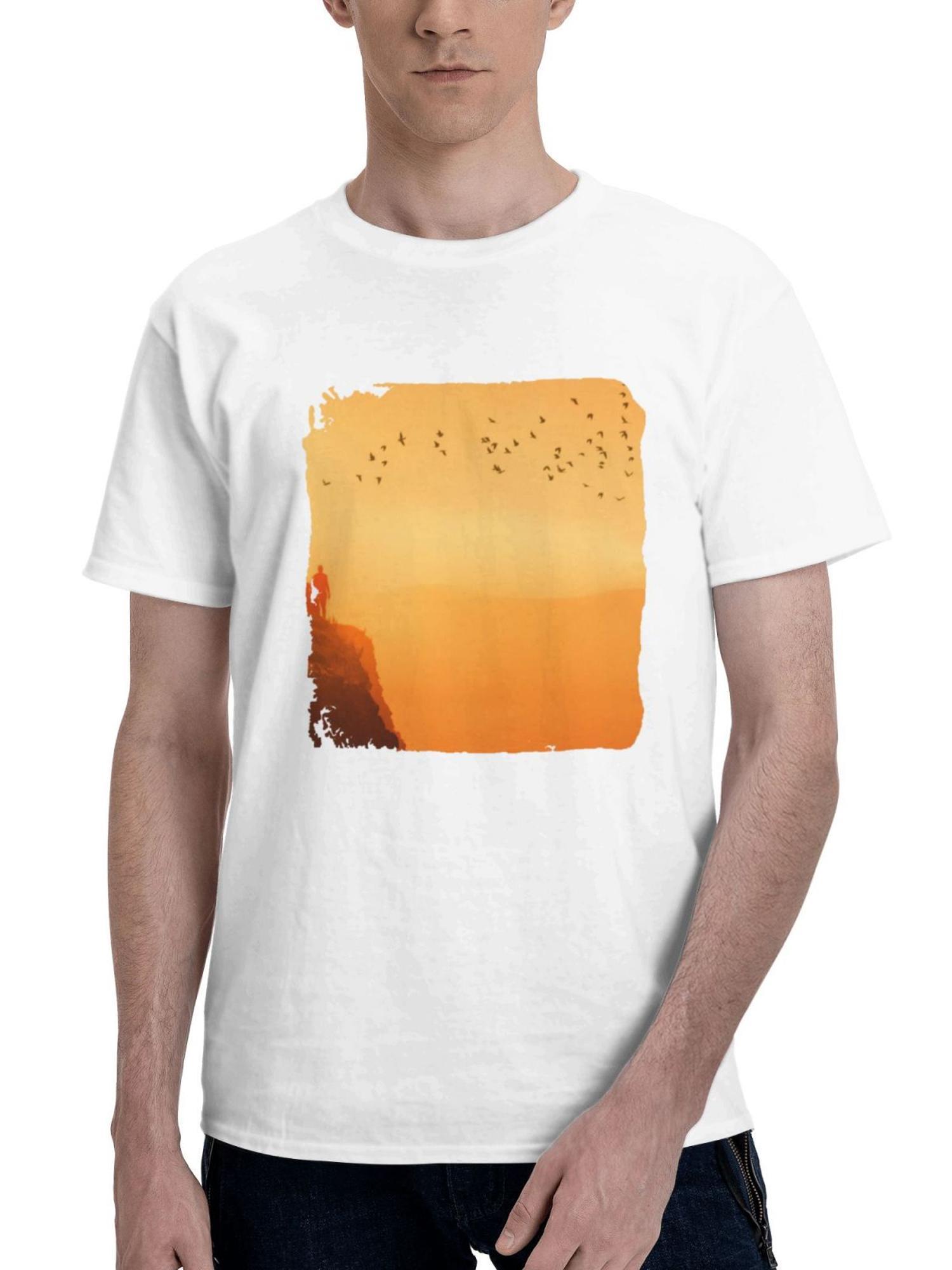 Bird Flock And Us 180G 100% Cotton Printed Round Neck Short-Sleeve T-Shirt, Gifts for Men Dad Husband Grandpa, S-XXXL, White