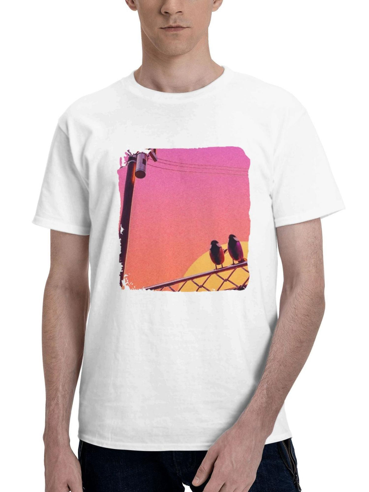 Birds Chillwave 180G 100% Cotton Printed Round Neck Short-Sleeve T-Shirt, Gifts for Men Dad Husband Grandpa, S-XXXL, White