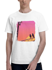 Birds Chillwave 180G 100% Cotton Printed Round Neck Short-Sleeve T-Shirt, Gifts for Men Dad Husband Grandpa, S-XXXL, White