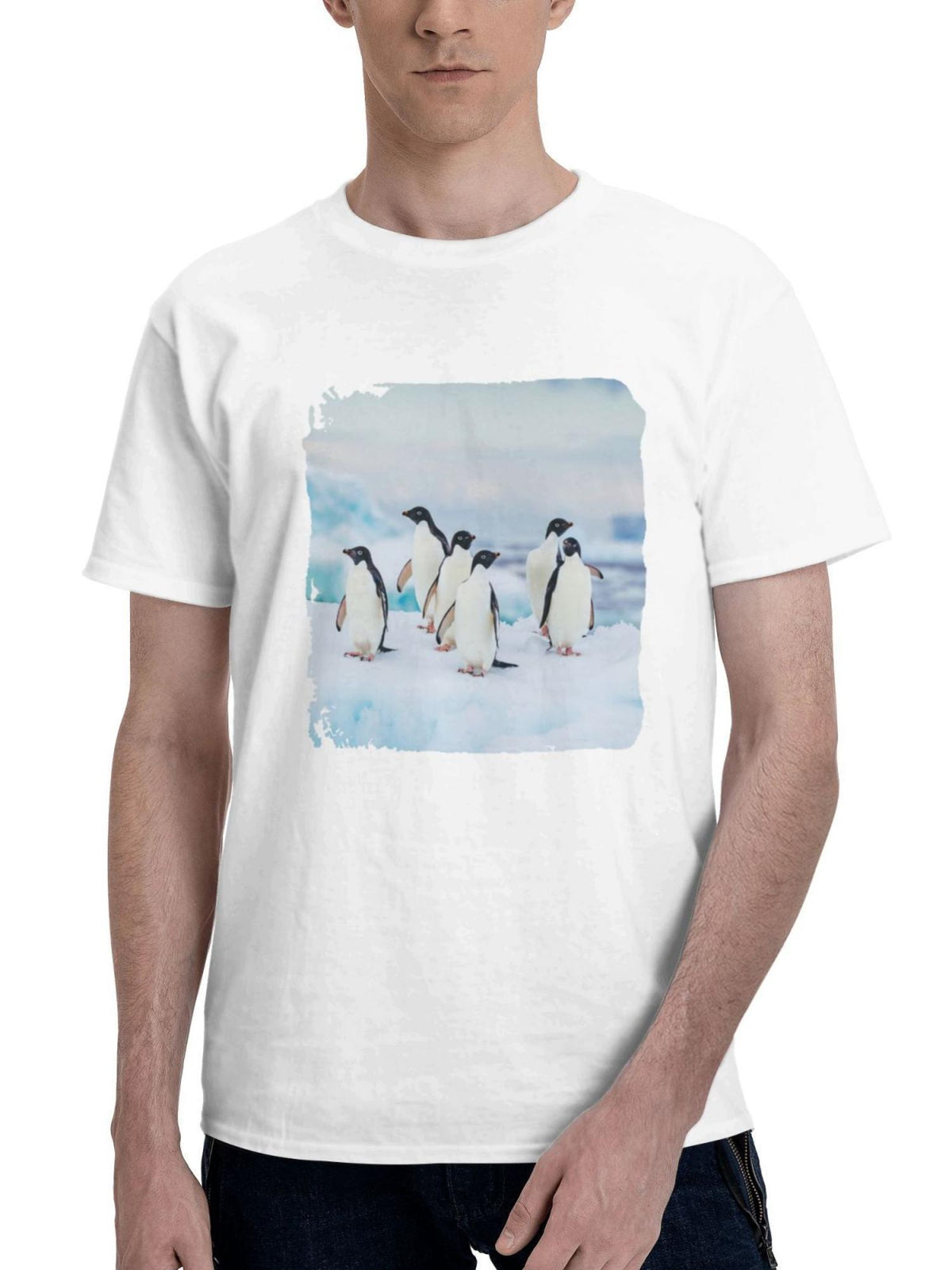 Adelie Penguin Antarctica 180G 100% Cotton Printed Round Neck Short-Sleeve T-Shirt, Gifts for Men Dad Husband Grandpa, S-XXXL, White