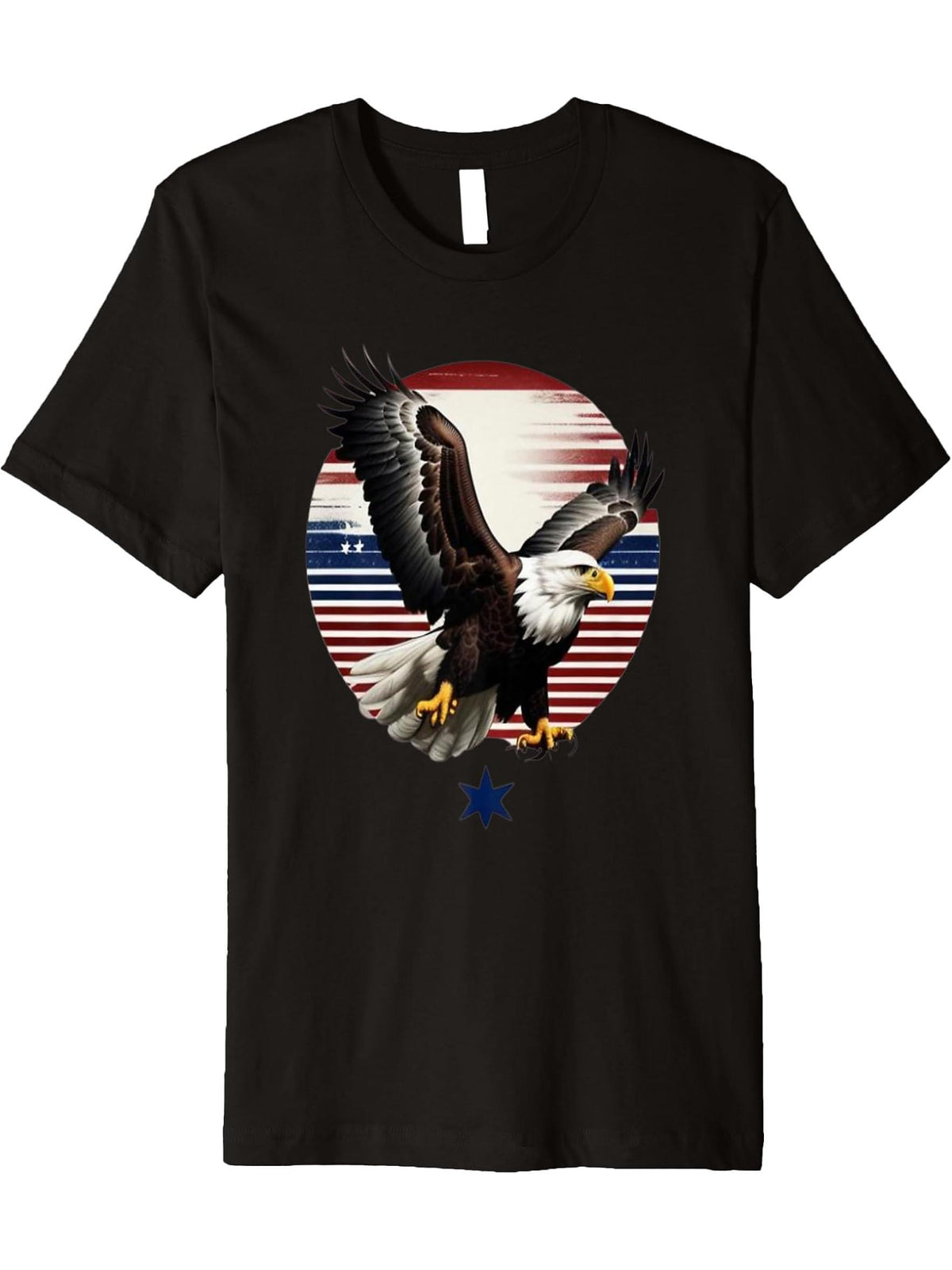 Freedom Soars American Patriot Bald Eagle Tee Premium T-Shirt 180G 100% Cotton Printed Round Neck Short-Sleeve T-Shirt, Gifts for Men Dad Husband Grandpa, S-XXXL, Black