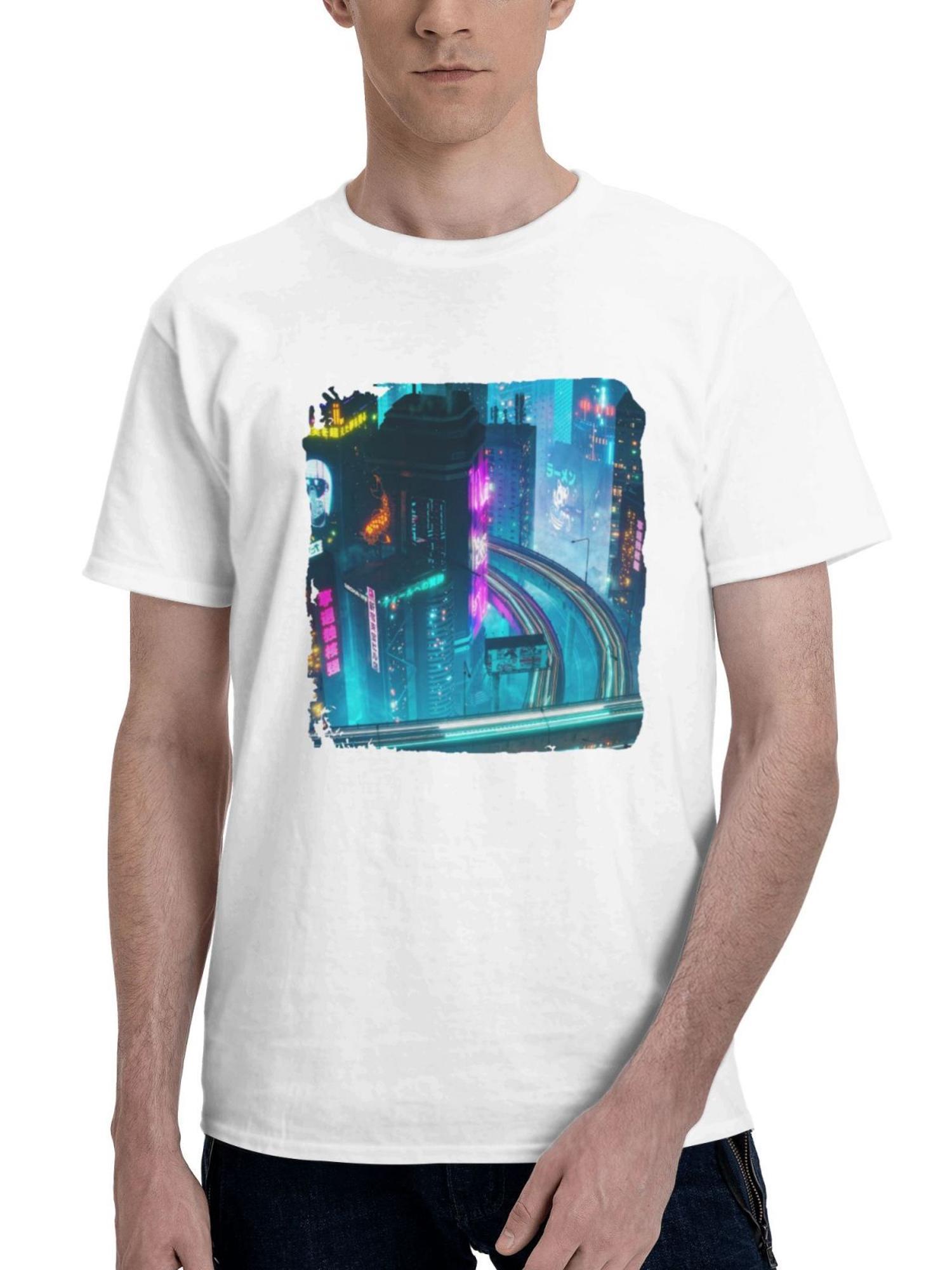 Adrenaline Cityscape City Of Fast World 180G 100% Cotton Printed Round Neck Short-Sleeve T-Shirt, Gifts for Men Dad Husband Grandpa, S-XXXL, White