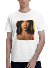 Adria Arjona In Hit Man Movie 180G 100% Cotton Printed Round Neck Short-Sleeve T-Shirt, Gifts for Men Dad Husband Grandpa, S-XXXL, White