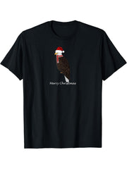 Bald Eagle Bird Merry Christmas Birding Birder Bird Watching T-Shirt 180G 100% Cotton Printed Round Neck Short-Sleeve T-Shirt, Gifts for Men Dad Husband Grandpa, S-XXXL, Black