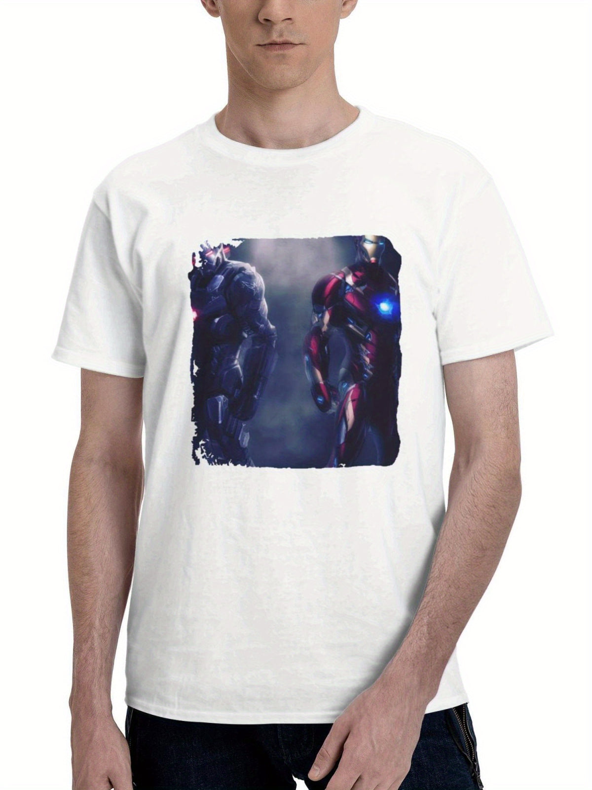 Adventures With Iron Man And War Machine 180G 100% Cotton Printed Round Neck Short-Sleeve T-Shirt, Gifts for Men Dad Husband Grandpa, S-XXXL, White