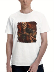 Aela Skyrim Cosplay 180G 100% Cotton Printed Round Neck Short-Sleeve T-Shirt, Gifts for Men Dad Husband Grandpa, S-XXXL, White