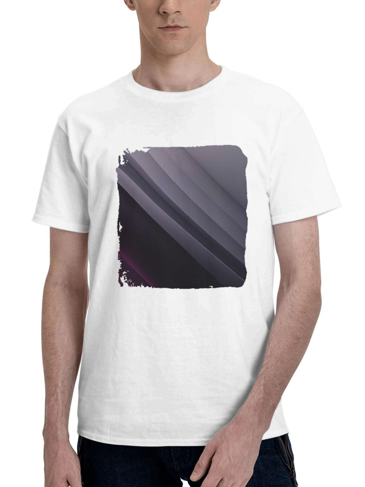 Aesthetic Alloy Lines Abstract 180G 100% Cotton Printed Round Neck Short-Sleeve T-Shirt, Gifts for Men Dad Husband Grandpa, S-XXXL, White