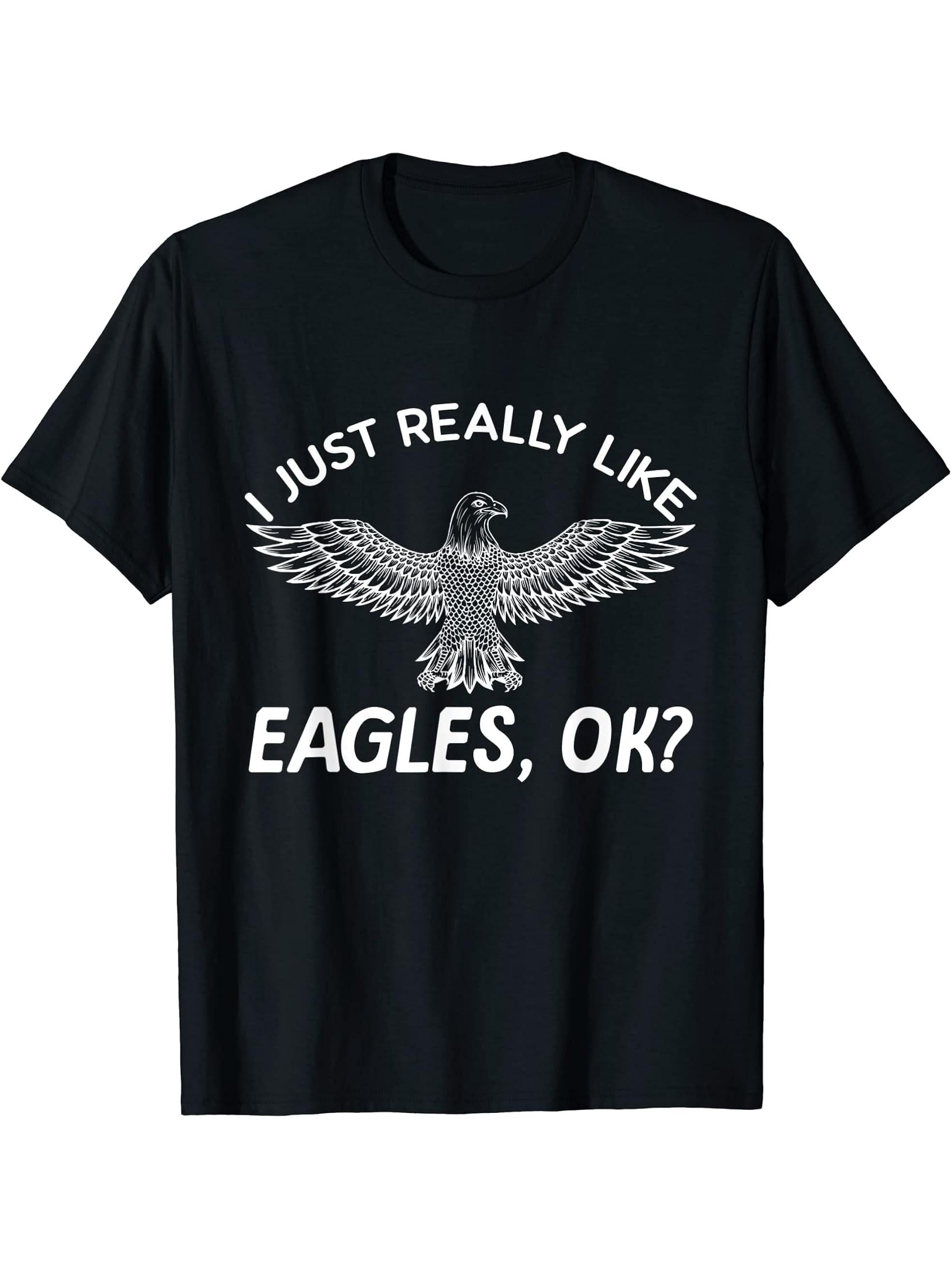 I Just Really Like Eagle Ok? Funny Eagle Lover T-Shirt 180G 100% Cotton Printed Round Neck Short-Sleeve T-Shirt, Gifts for Men Dad Husband Grandpa, S-XXXL, Black