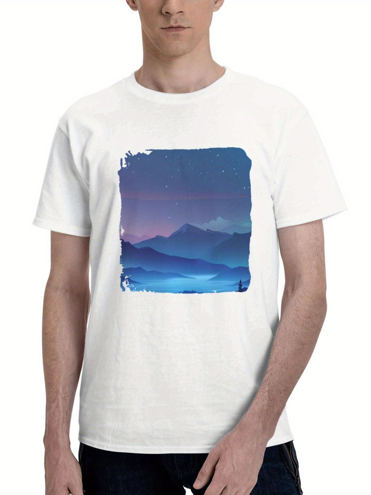 After Sunset Minimal 180G 100% Cotton Printed Round Neck Short-Sleeve T-Shirt, Gifts for Men Dad Husband Grandpa, S-XXXL, White