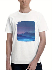After Sunset Minimal 180G 100% Cotton Printed Round Neck Short-Sleeve T-Shirt, Gifts for Men Dad Husband Grandpa, S-XXXL, White