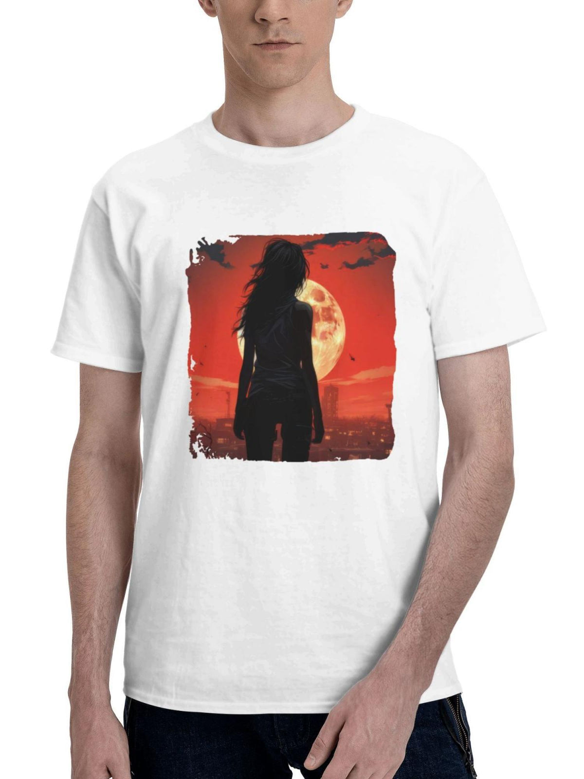 Against The Red City 180G 100% Cotton Printed Round Neck Short-Sleeve T-Shirt, Gifts for Men Dad Husband Grandpa, S-XXXL, White