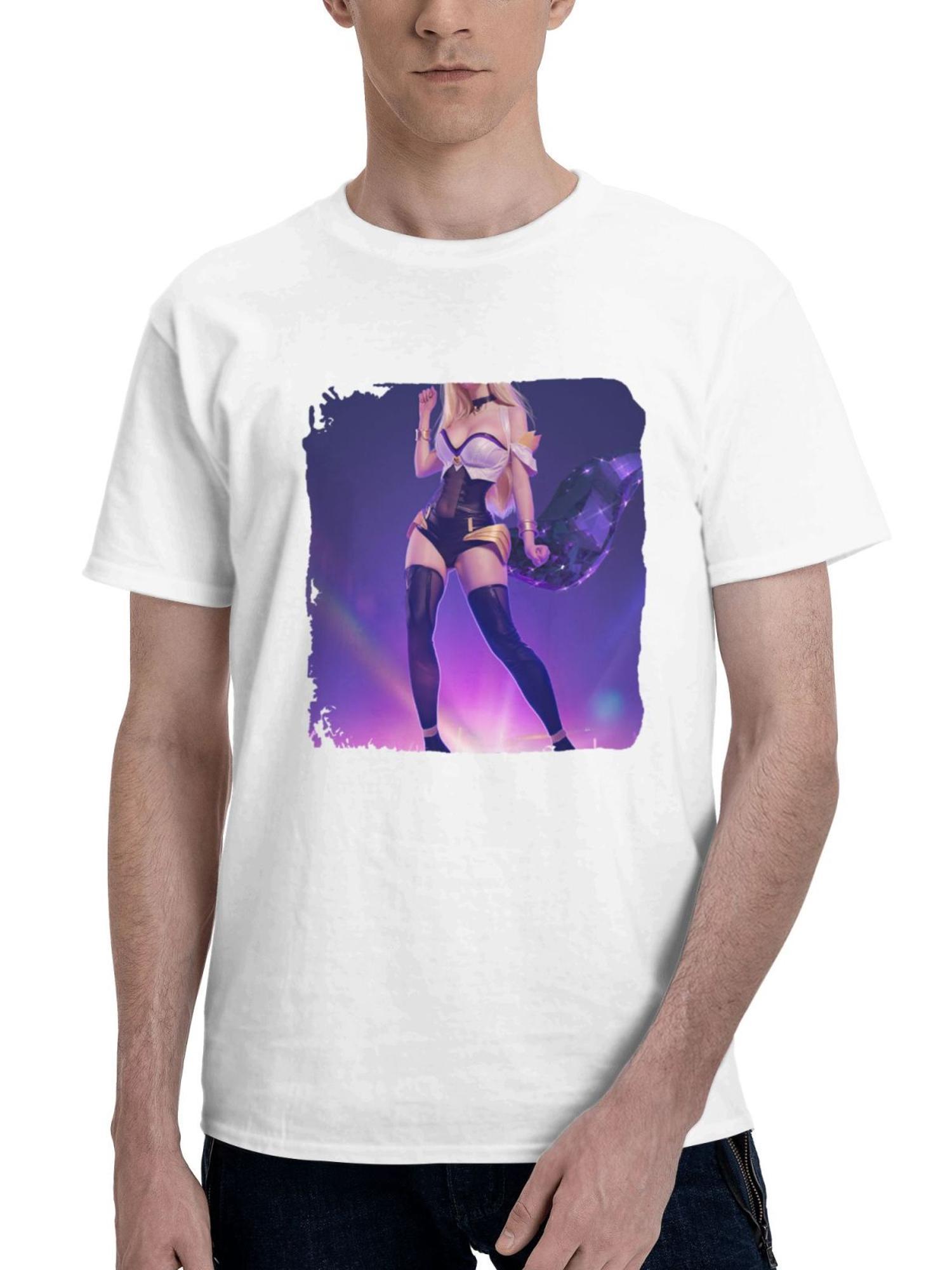 Ahri Kda Cosplay 180G 100% Cotton Printed Round Neck Short-Sleeve T-Shirt, Gifts for Men Dad Husband Grandpa, S-XXXL, White