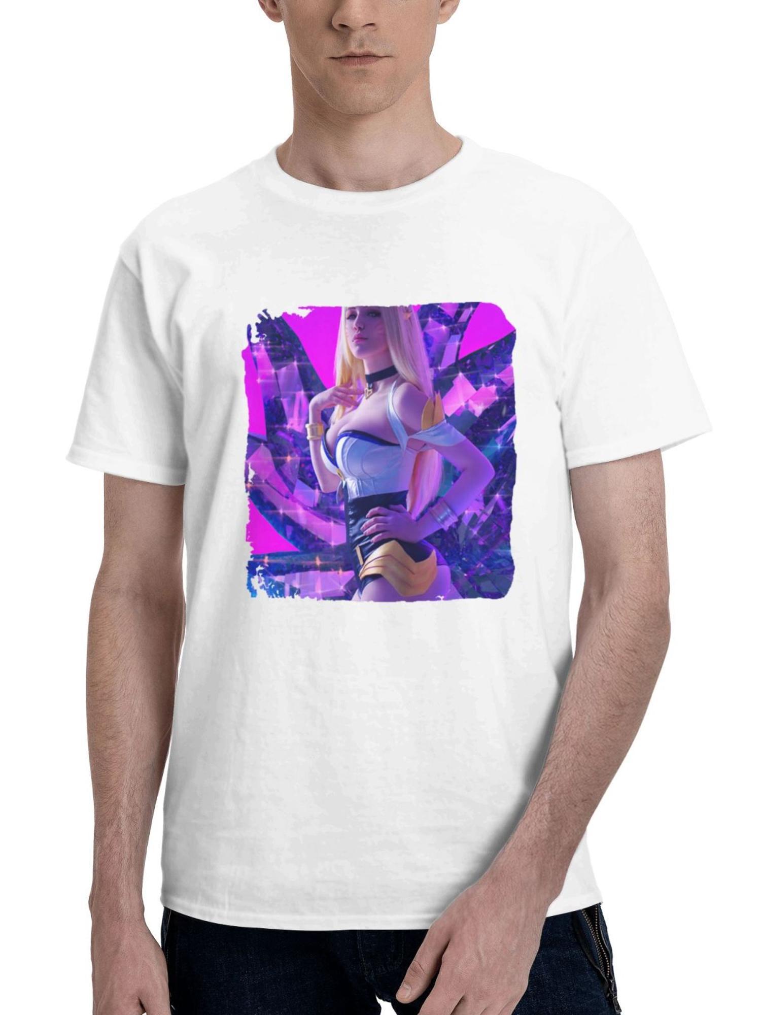 Ahri Kda Girl Cosplay 180G 100% Cotton Printed Round Neck Short-Sleeve T-Shirt, Gifts for Men Dad Husband Grandpa, S-XXXL, White