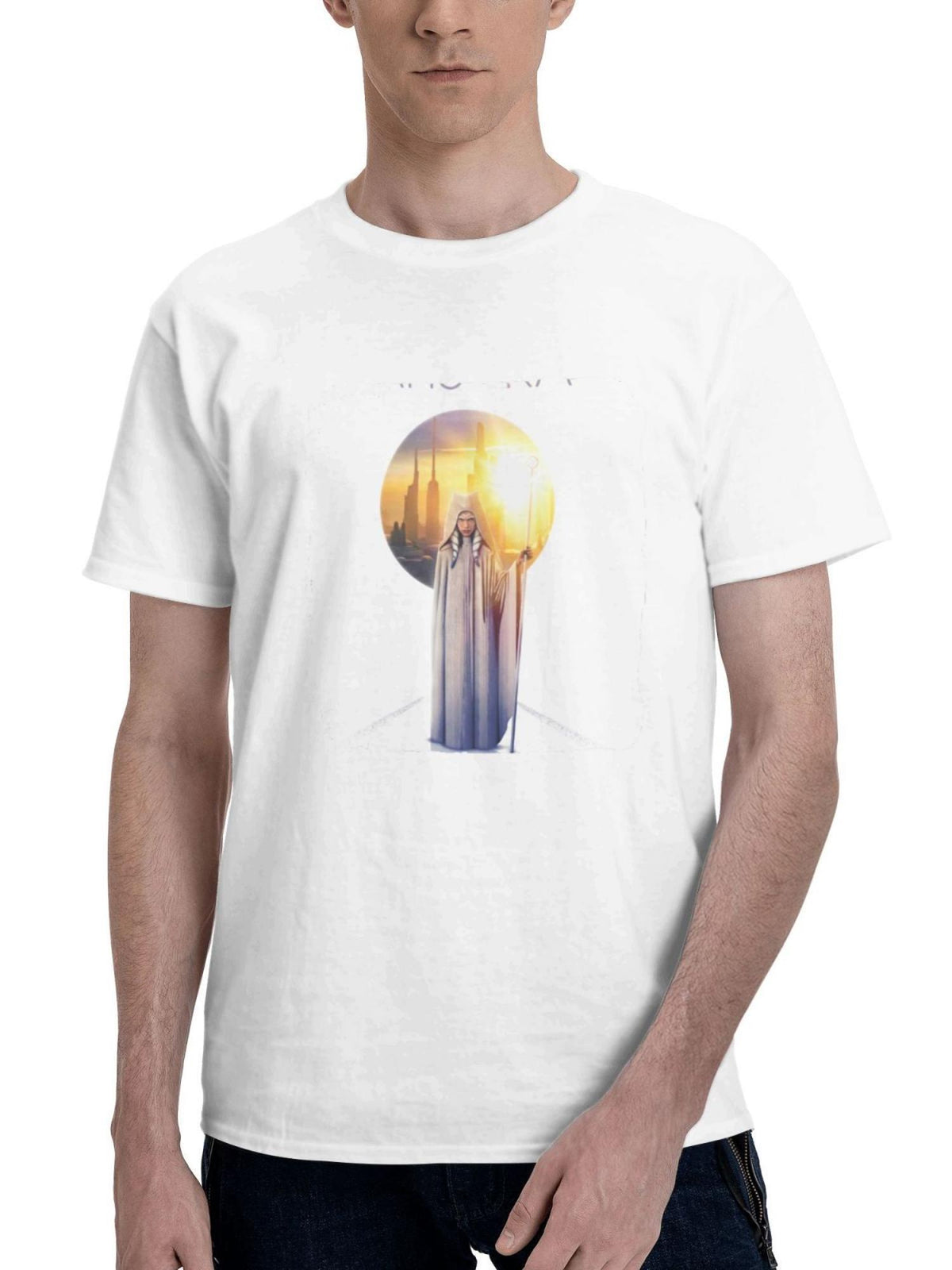 Ahsoka Star Wars Poster White Minimal 180G 100% Cotton Printed Round Neck Short-Sleeve T-Shirt, Gifts for Men Dad Husband Grandpa, S-XXXL, White