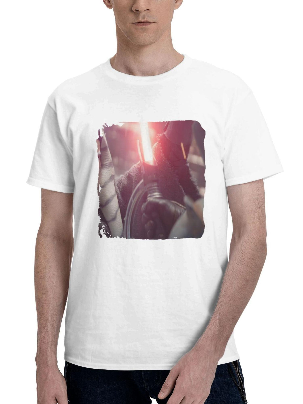 Ahsoka Tano 180G 100% Cotton Printed Round Neck Short-Sleeve T-Shirt, Gifts for Men Dad Husband Grandpa, S-XXXL, White