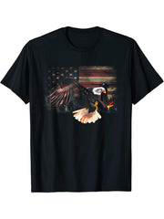 Independence 4th of July American Flag Bald-Eagle Patriotism T-Shirt 180G 100% Cotton Printed Round Neck Short-Sleeve T-Shirt, Gifts for Men Dad Husband Grandpa, S-XXXL, Black