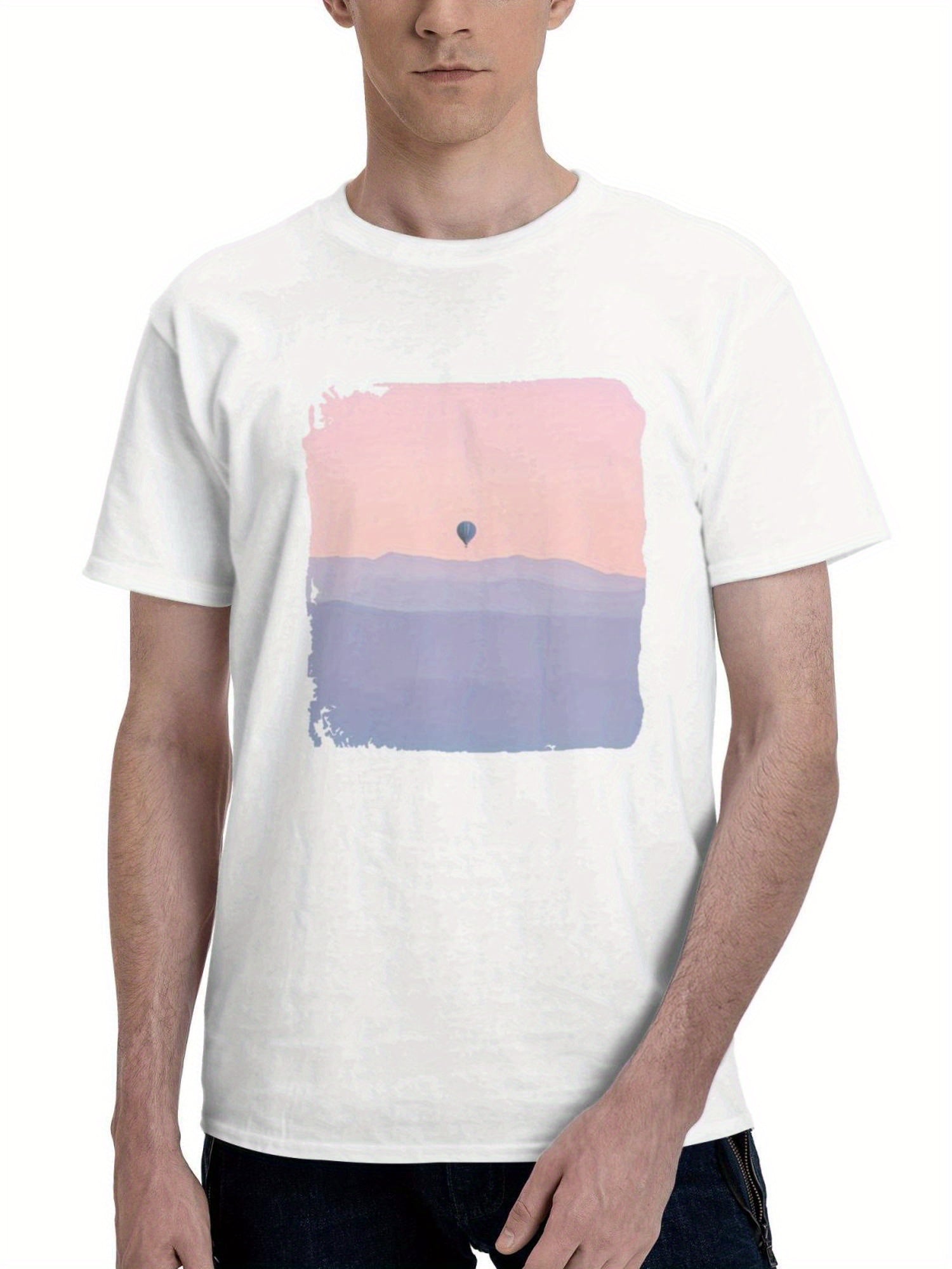 Air Balloon Minimal Morning 180G 100% Cotton Printed Round Neck Short-Sleeve T-Shirt, Gifts for Men Dad Husband Grandpa, S-XXXL, White