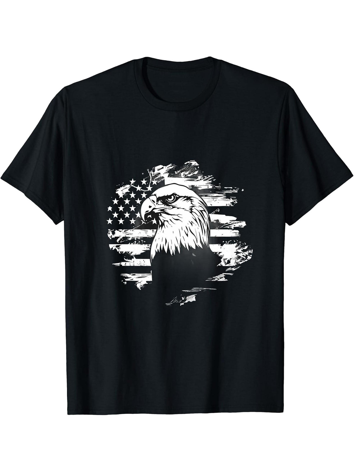 Fourth Of July Vintage Bald Eagle 4th Of July American Flag T-Shirt 180G 100% Cotton Printed Round Neck Short-Sleeve T-Shirt, Gifts for Men Dad Husband Grandpa, S-XXXL, Black