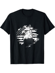 Fourth Of July Vintage Bald Eagle 4th Of July American Flag T-Shirt 180G 100% Cotton Printed Round Neck Short-Sleeve T-Shirt, Gifts for Men Dad Husband Grandpa, S-XXXL, Black