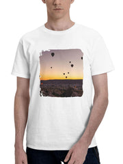 Air Balloons Flying Over Cappadocia 180G 100% Cotton Printed Round Neck Short-Sleeve T-Shirt, Gifts for Men Dad Husband Grandpa, S-XXXL, White