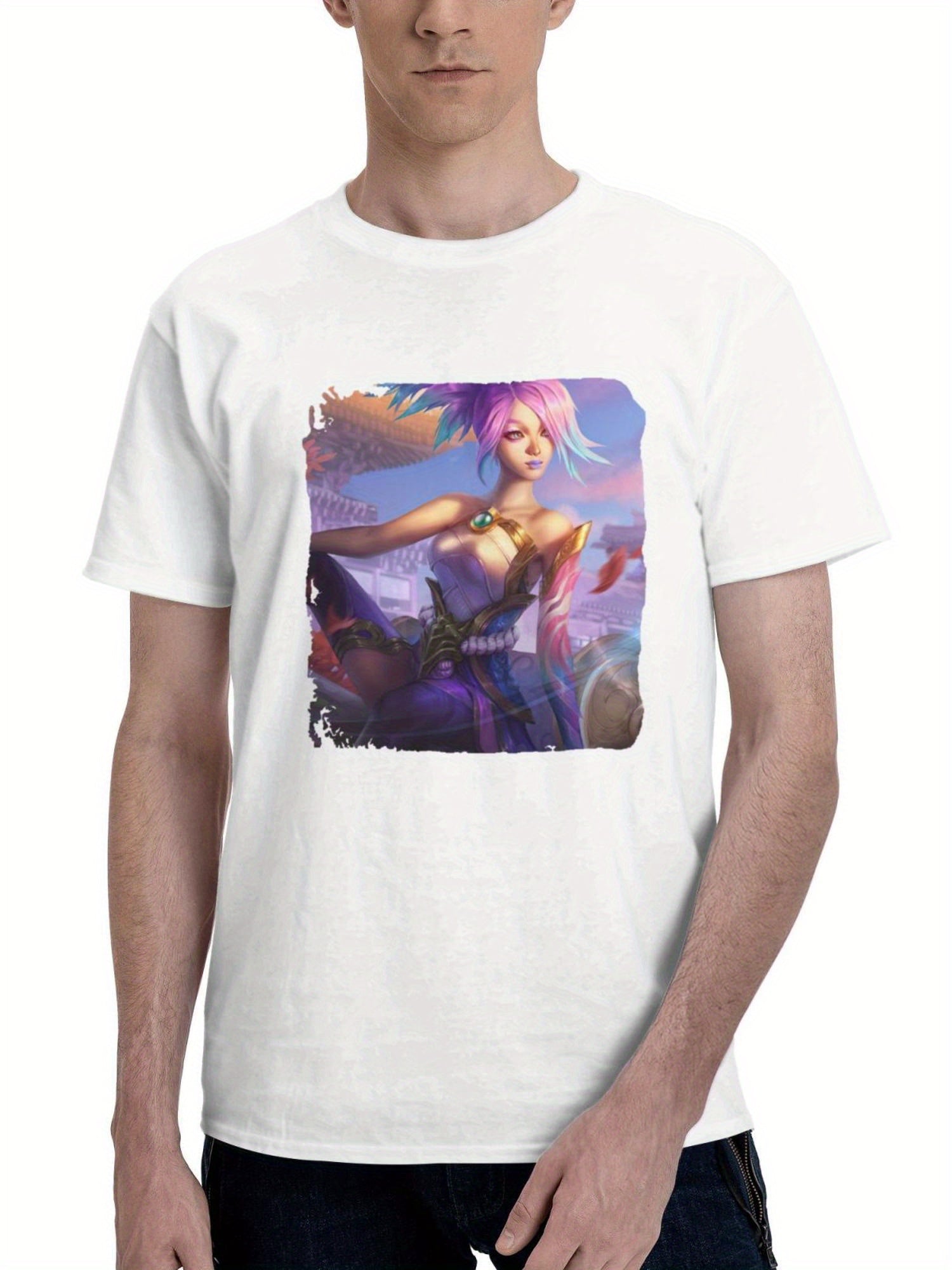 Akali Spirit Blossom 180G 100% Cotton Printed Round Neck Short-Sleeve T-Shirt, Gifts for Men Dad Husband Grandpa, S-XXXL, White
