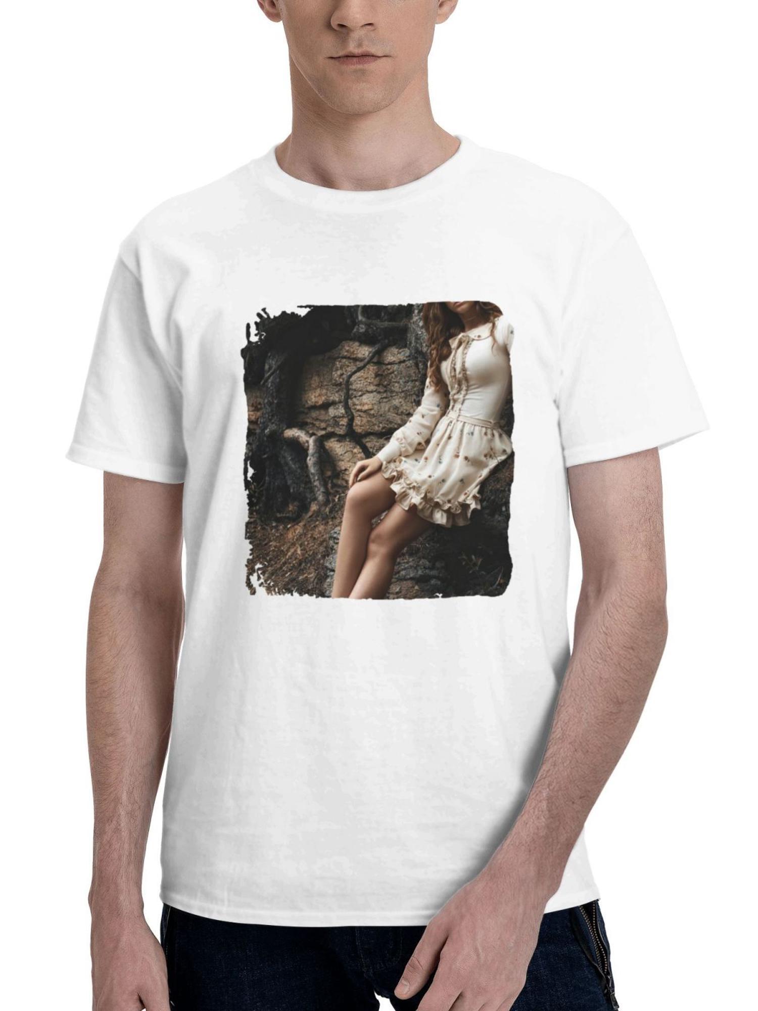 Alena Sarsarova 180G 100% Cotton Printed Round Neck Short-Sleeve T-Shirt, Gifts for Men Dad Husband Grandpa, S-XXXL, White
