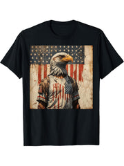 Bald Eagle Warrior American Flag 4th Of July Proud Patriotic T-Shirt 180G 100% Cotton Printed Round Neck Short-Sleeve T-Shirt, Gifts for Men Dad Husband Grandpa, S-XXXL, Black