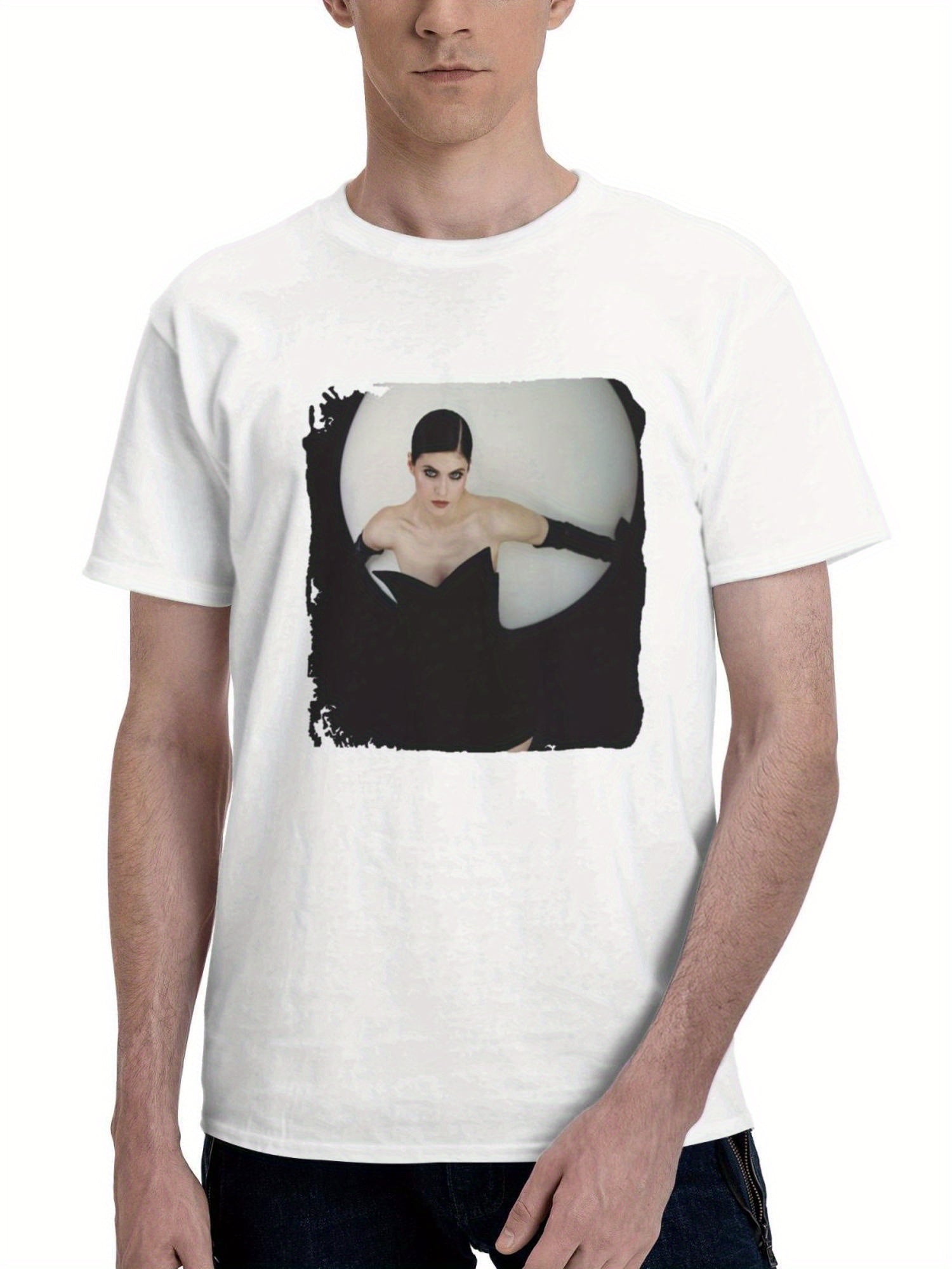 Alexandra Daddario 2024 47 180G 100% Cotton Printed Round Neck Short-Sleeve T-Shirt, Gifts for Men Dad Husband Grandpa, S-XXXL, White