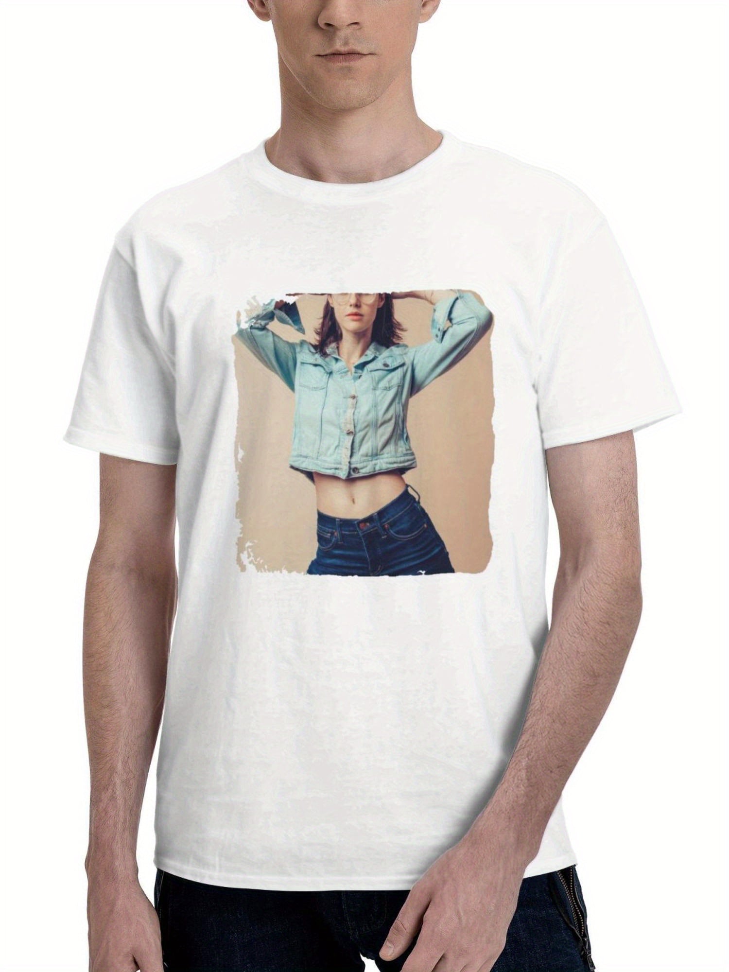 Alexandra Daddario 2024 Bh 180G 100% Cotton Printed Round Neck Short-Sleeve T-Shirt, Gifts for Men Dad Husband Grandpa, S-XXXL, White