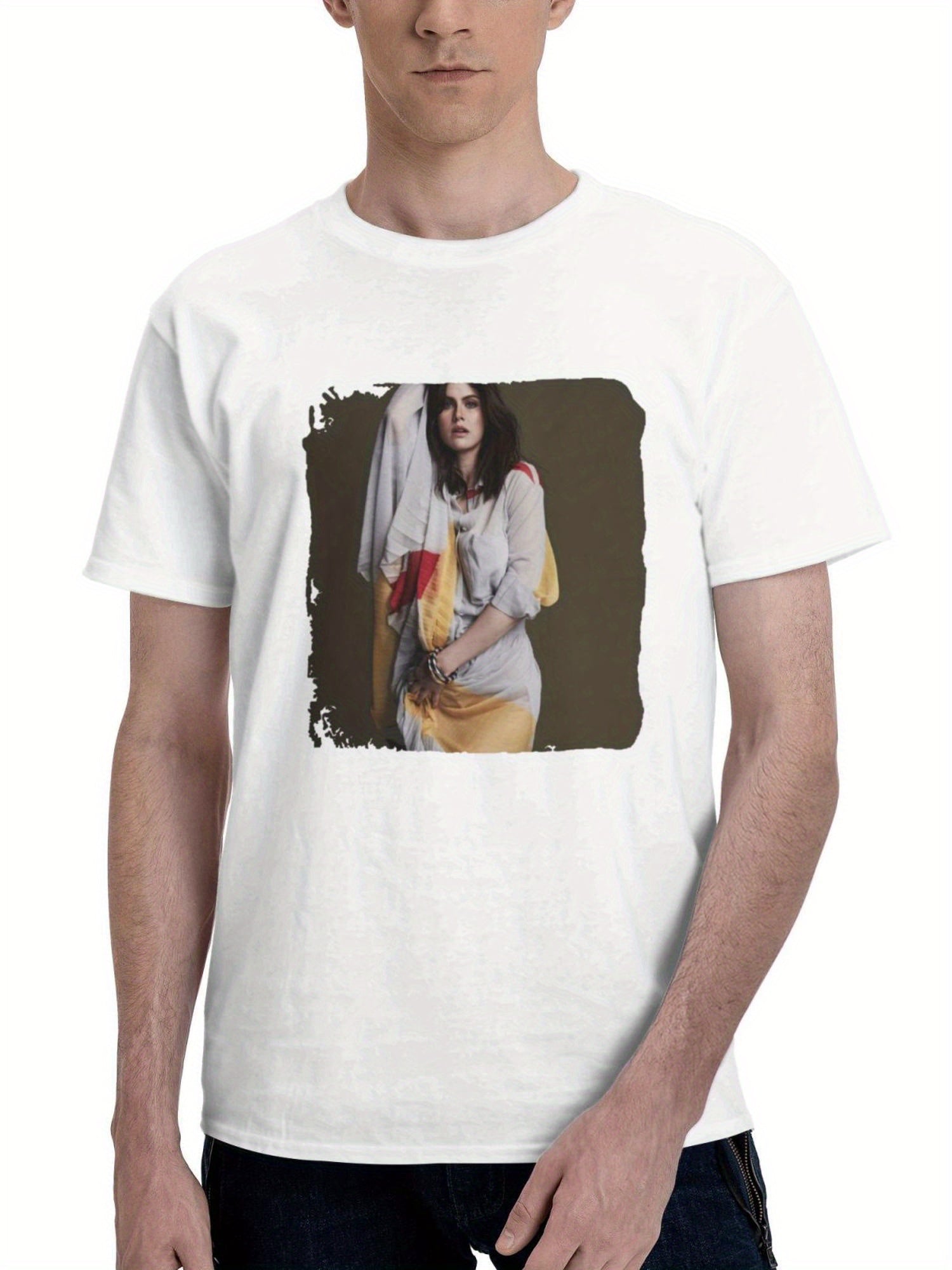 Alexandra Daddario 2025 Pm 180G 100% Cotton Printed Round Neck Short-Sleeve T-Shirt, Gifts for Men Dad Husband Grandpa, S-XXXL, White