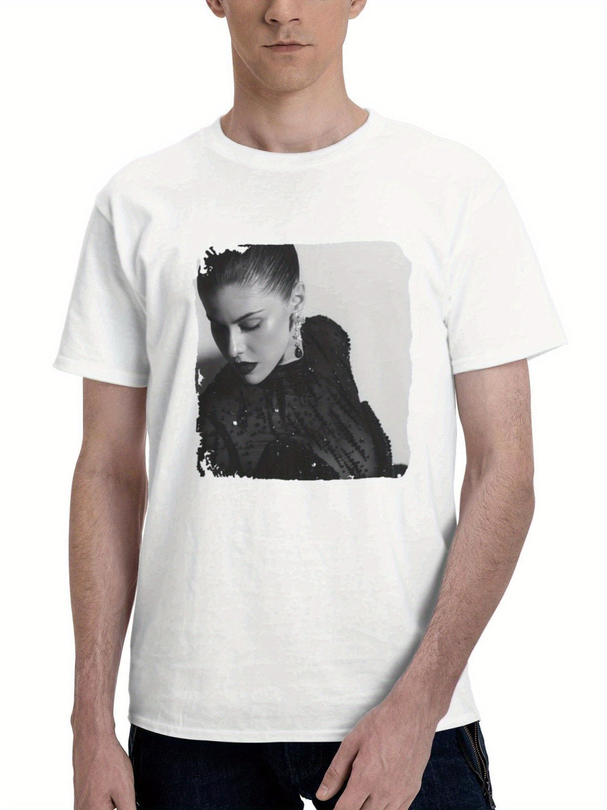 Alexandra Daddario Elias Tahan Oscars Photoshoot Hs 180G 100% Cotton Printed Round Neck Short-Sleeve T-Shirt, Gifts for Men Dad Husband Grandpa, S-XXXL, White