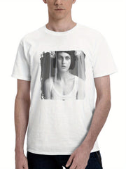 Alexandra Daddario Flaunt 2024 180G 100% Cotton Printed Round Neck Short-Sleeve T-Shirt, Gifts for Men Dad Husband Grandpa, S-XXXL, White