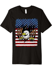 Bald Eagle Tearing American Flag Tshirt 180G 100% Cotton Printed Round Neck Short-Sleeve T-Shirt, Gifts for Men Dad Husband Grandpa, S-XXXL, Black