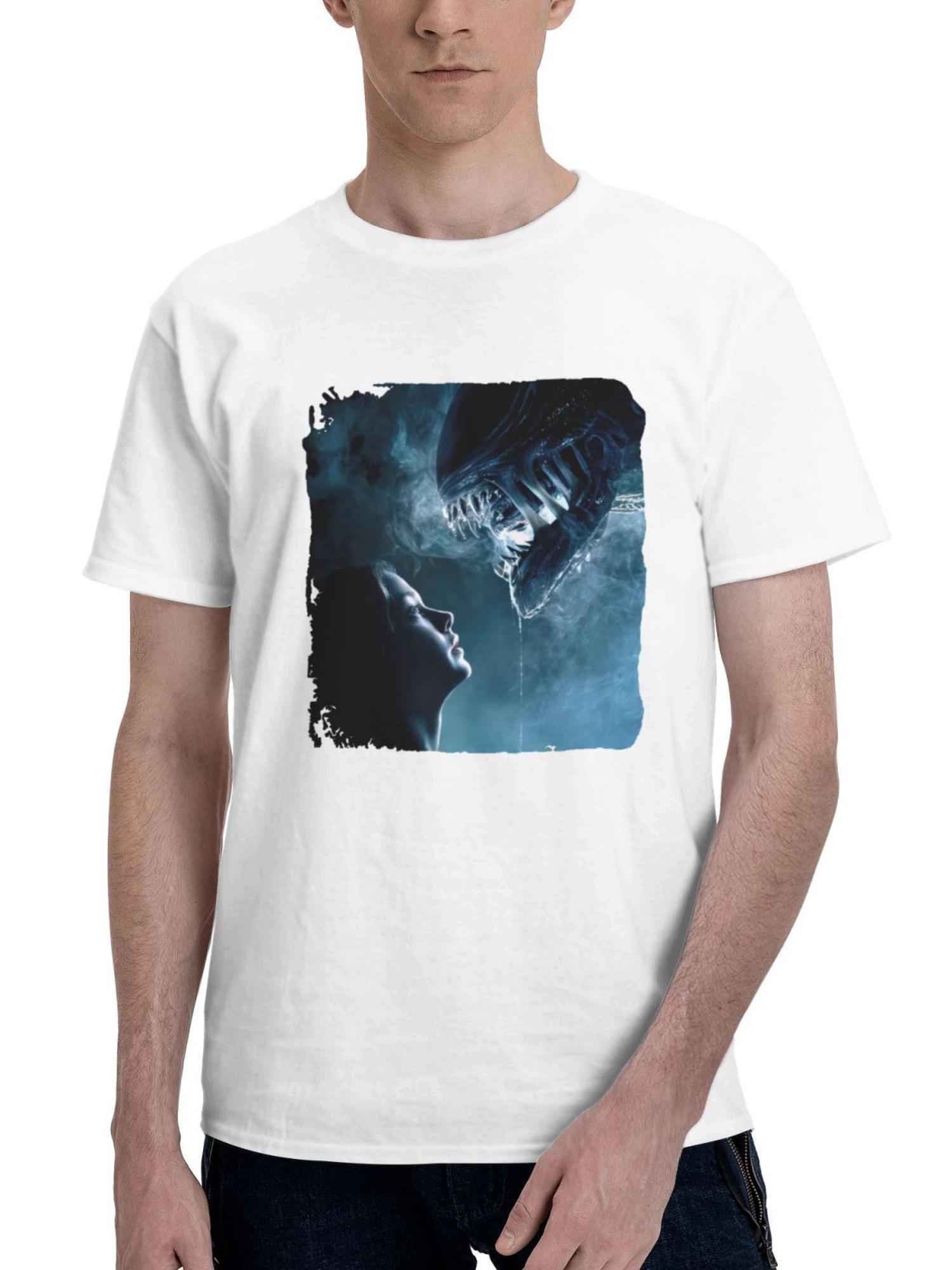 Alien Romulus 2024 Poster 180G 100% Cotton Printed Round Neck Short-Sleeve T-Shirt, Gifts for Men Dad Husband Grandpa, S-XXXL, White