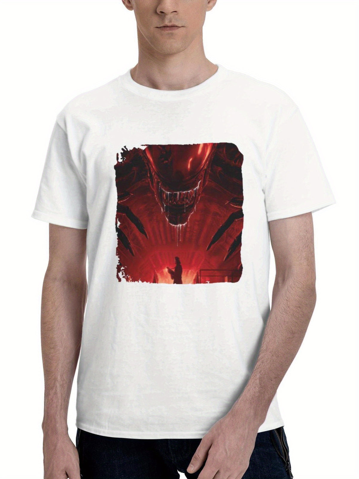 Alien Romulus Cinemark Xd Poster 180G 100% Cotton Printed Round Neck Short-Sleeve T-Shirt, Gifts for Men Dad Husband Grandpa, S-XXXL, White