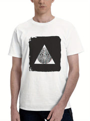 Aliens Triangle Pyramid 180G 100% Cotton Printed Round Neck Short-Sleeve T-Shirt, Gifts for Men Dad Husband Grandpa, S-XXXL, White
