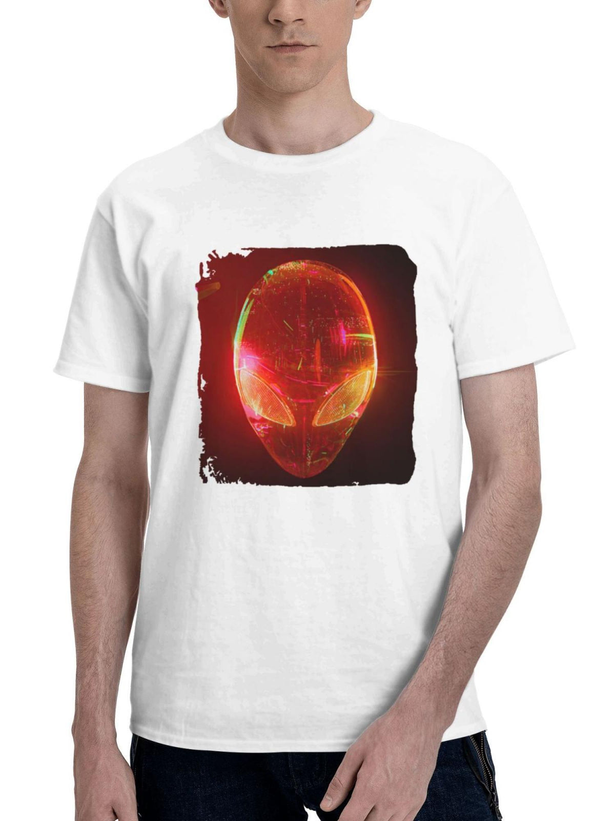 Alienware Glowing Red 180G 100% Cotton Printed Round Neck Short-Sleeve T-Shirt, Gifts for Men Dad Husband Grandpa, S-XXXL, White