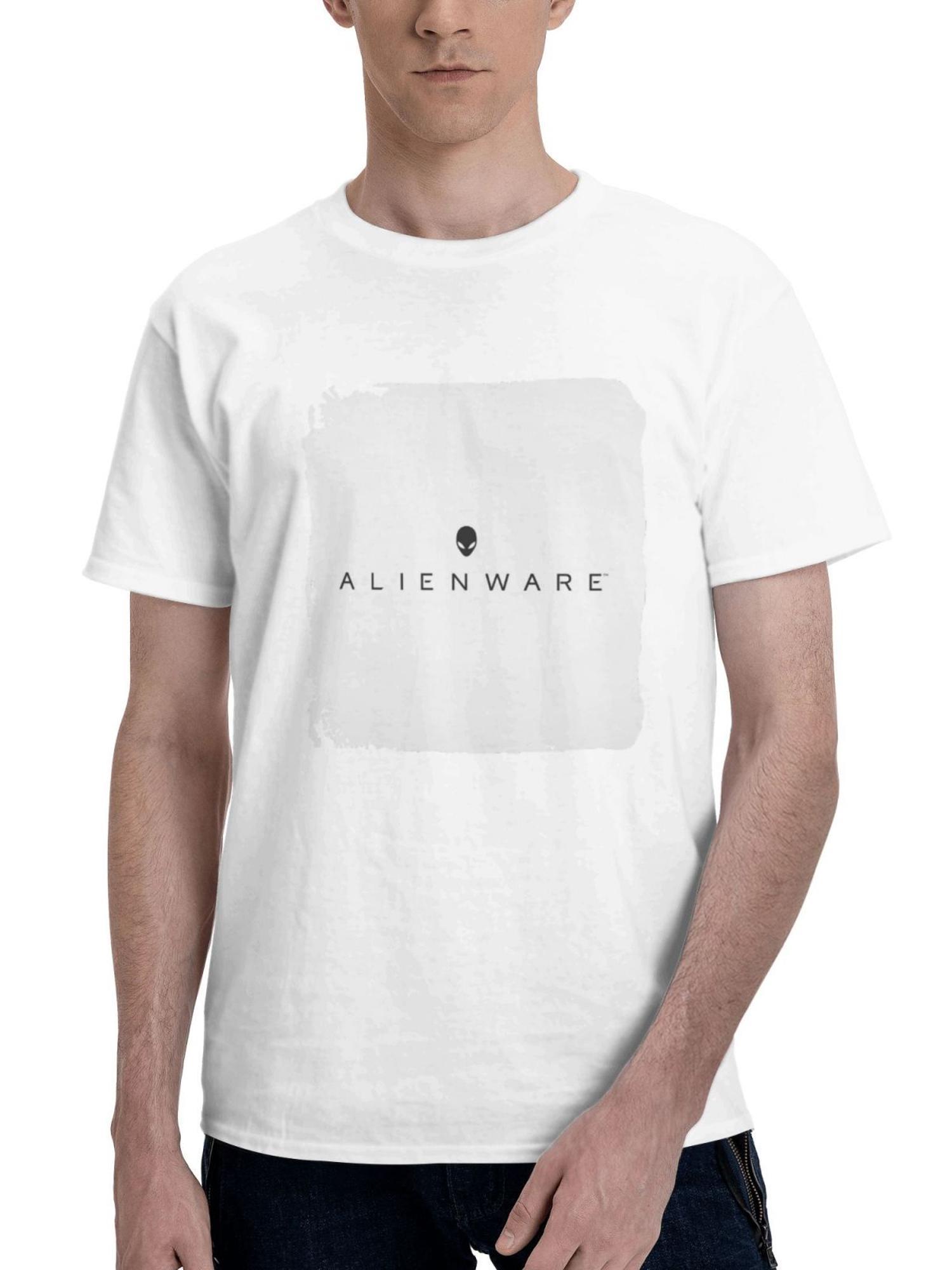 Alienware Light 180G 100% Cotton Printed Round Neck Short-Sleeve T-Shirt, Gifts for Men Dad Husband Grandpa, S-XXXL, White