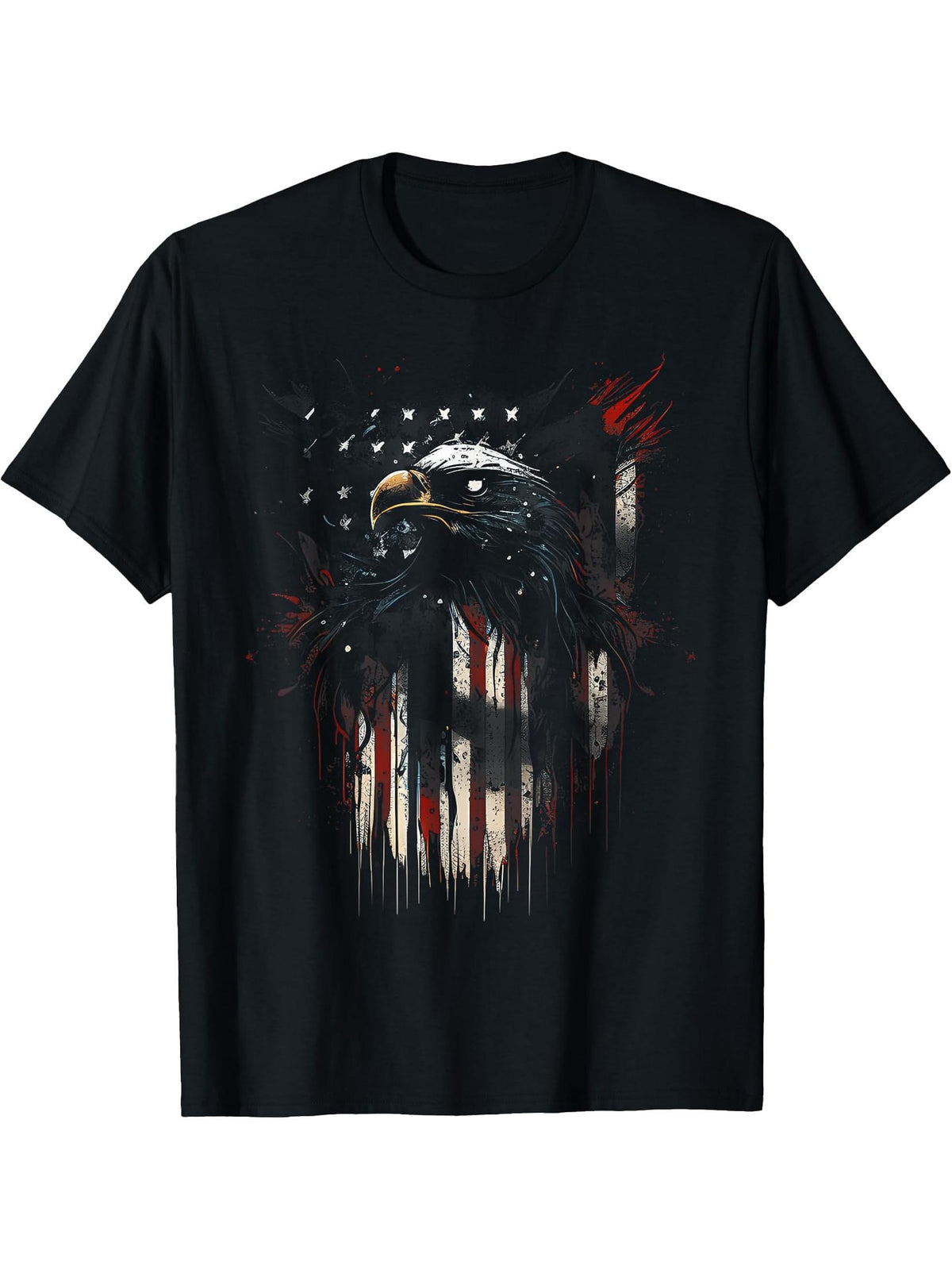 American Flag Bald Eagle USA Pride Distressed Graphic T-Shirt 180G 100% Cotton Printed Round Neck Short-Sleeve T-Shirt, Gifts for Men Dad Husband Grandpa, S-XXXL, Black