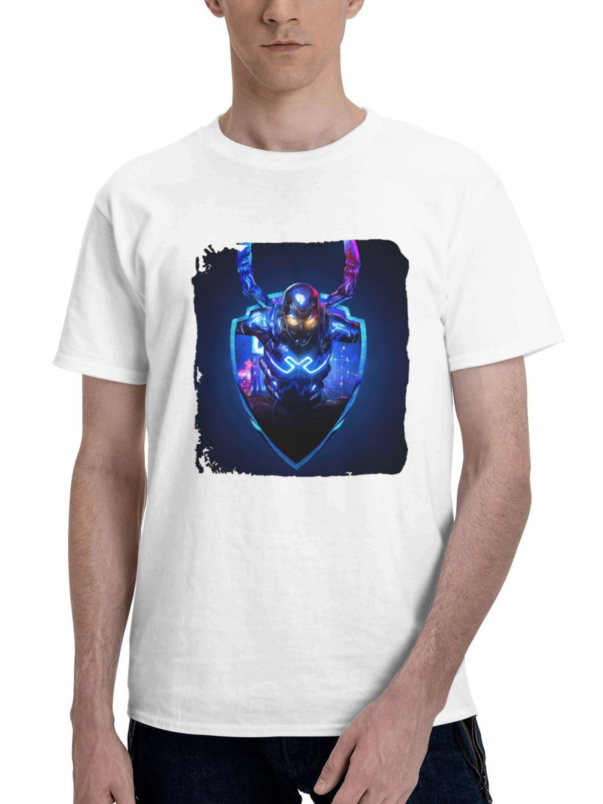 2023 Blue Beetle Movie Gy 180G 100% Cotton Printed Round Neck Short-Sleeve T-Shirt, Gifts for Men Dad Husband Grandpa, S-XXXL, White