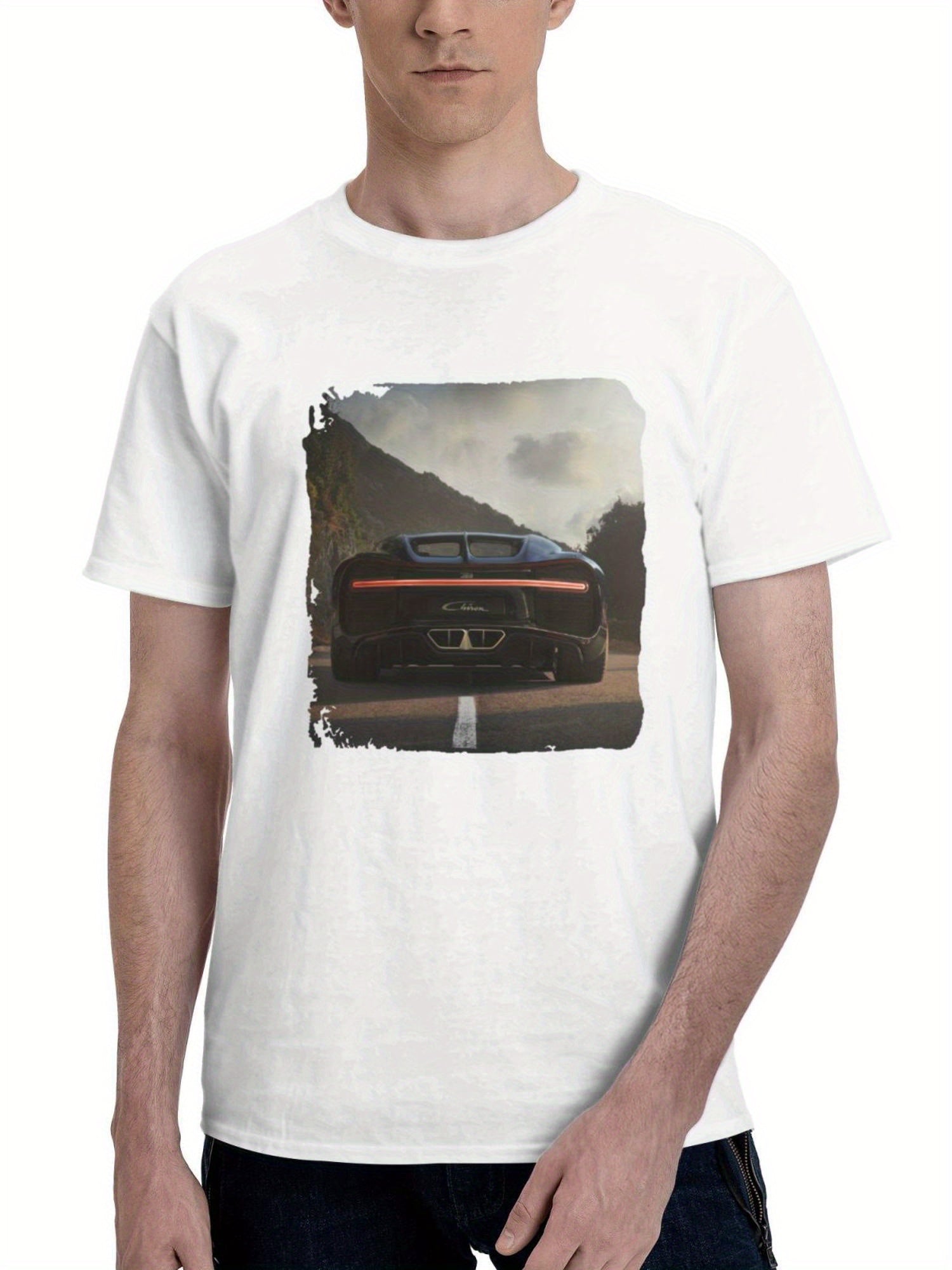 2023 Bugatti Chiron Rear 180G 100% Cotton Printed Round Neck Short-Sleeve T-Shirt, Gifts for Men Dad Husband Grandpa, S-XXXL, White