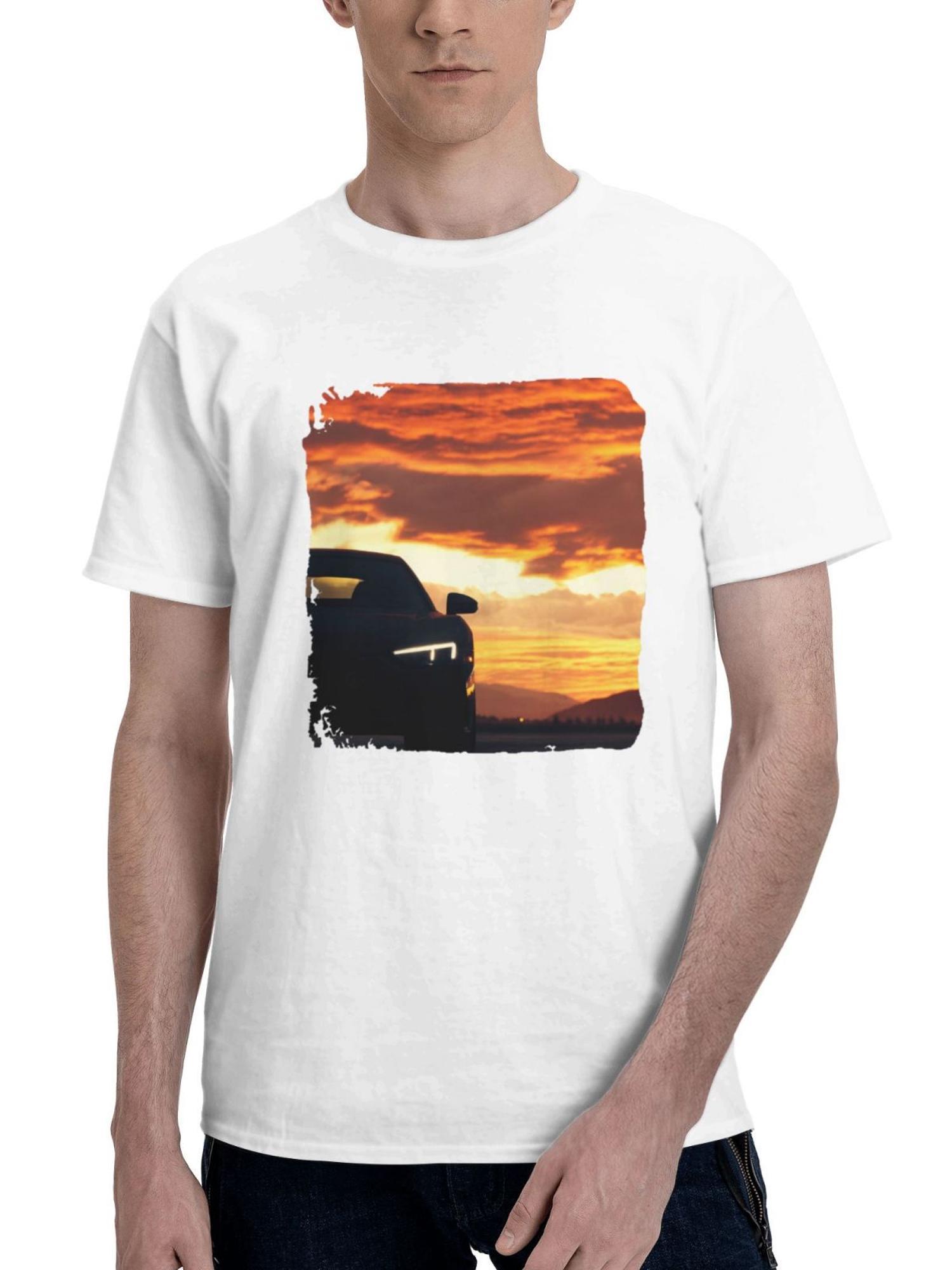 Audi R8 Sunset 180G 100% Cotton Printed Round Neck Short-Sleeve T-Shirt, Gifts for Men Dad Husband Grandpa, S-XXXL, White