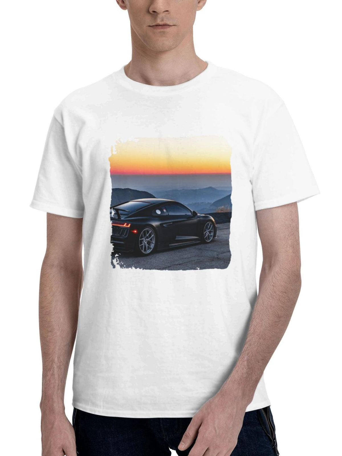 Audi R8 V10 10k 180G 100% Cotton Printed Round Neck Short-Sleeve T-Shirt, Gifts for Men Dad Husband Grandpa, S-XXXL, White