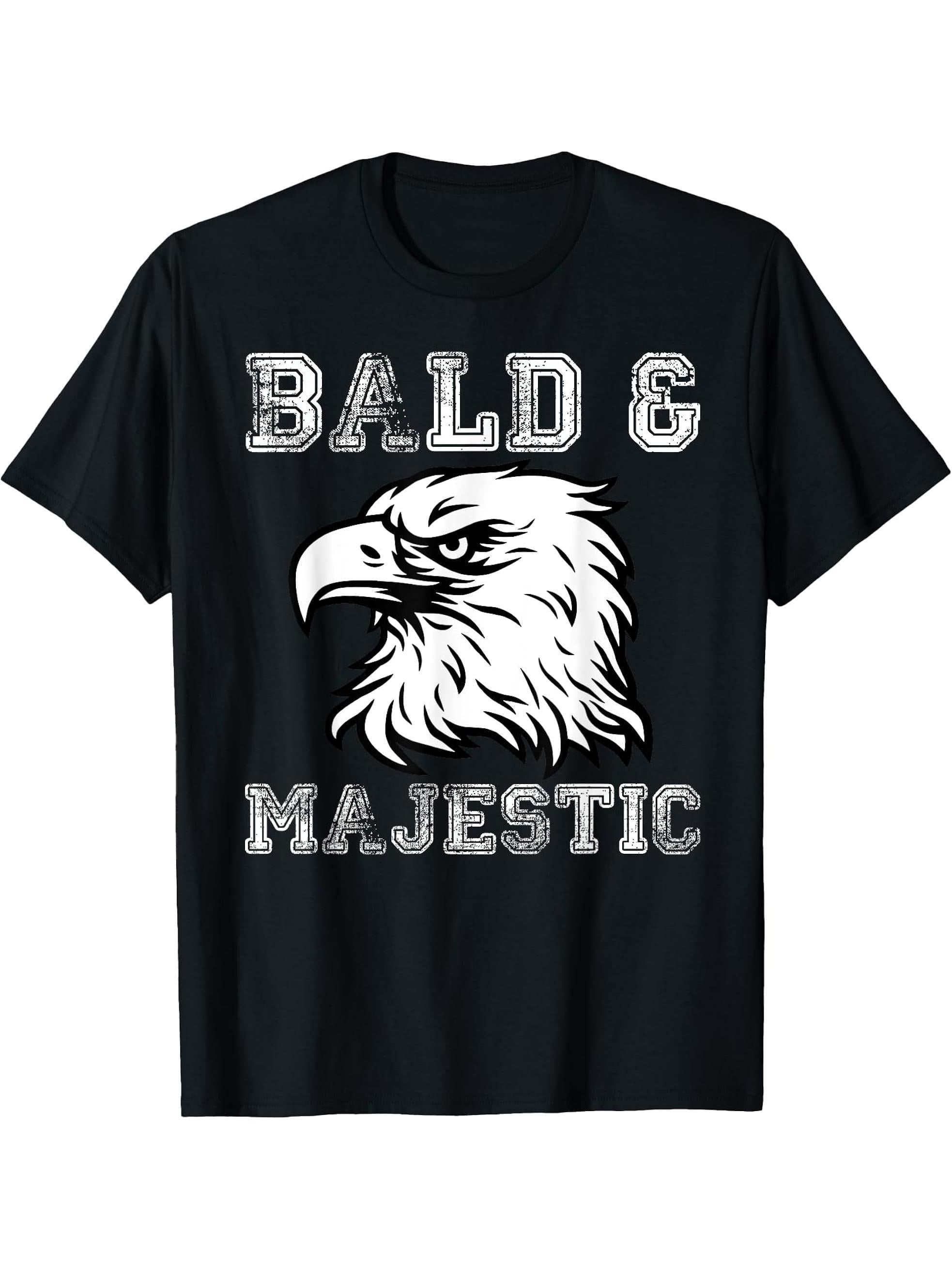 Eagle Bald & Majestic Bald Guy Dad Tee Funny Father's Day T-Shirt 180G 100% Cotton Printed Round Neck Short-Sleeve T-Shirt, Gifts for Men Dad Husband Grandpa, S-XXXL, Black