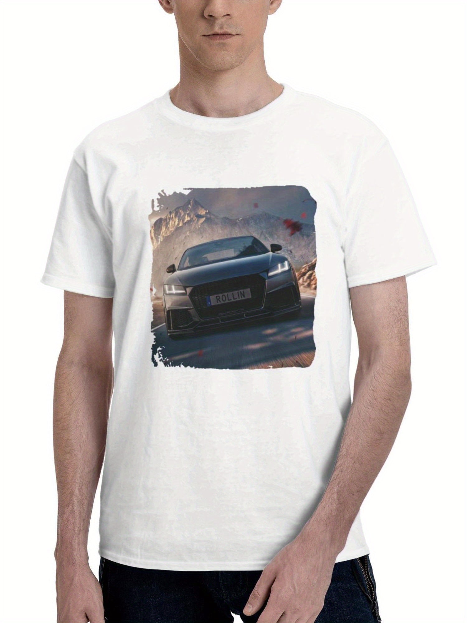 Audi Tt Rs 180G 100% Cotton Printed Round Neck Short-Sleeve T-Shirt, Gifts for Men Dad Husband Grandpa, S-XXXL, White